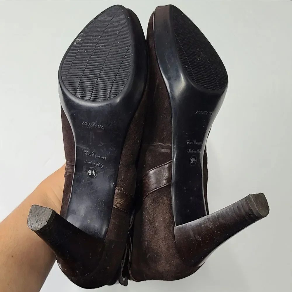Aquatalia Boots Womens Size 9.5 Brown Suede‎ Ankle Booties High Heel Zip Up